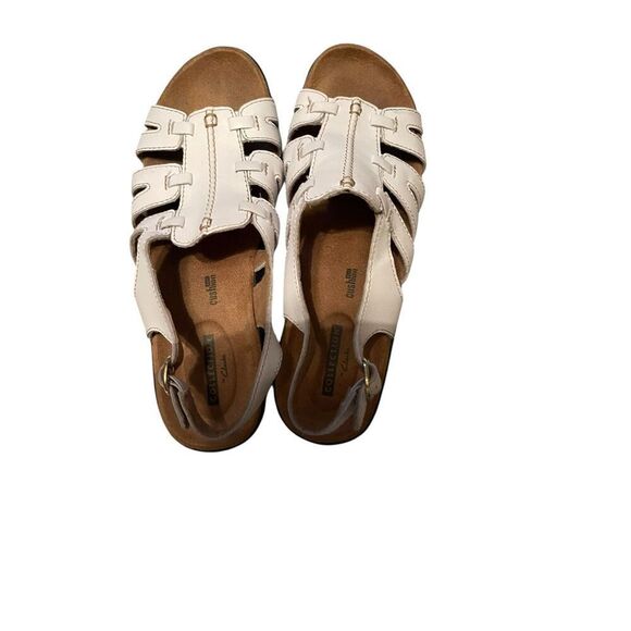 Clarks Collection Womens White Lexi Marigold Leather Wedge Sandals Size 7 - Picture 2 of 9